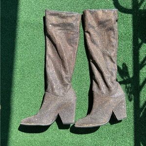 Stuart Weitzman Silver Gold Glitter Knee-High Boots